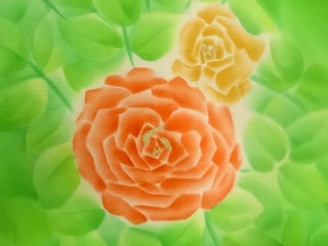 JAPANESE KIMONO / ANTIQUE ANTIQUE SHIOSE / HAND-PAINTED / ROSE PATTERN